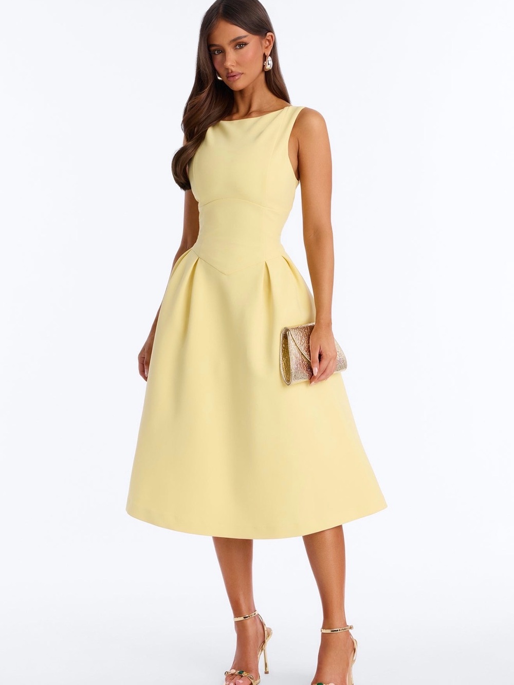 Fashion Nova Pale Yellow Sleeveless Midi Dress